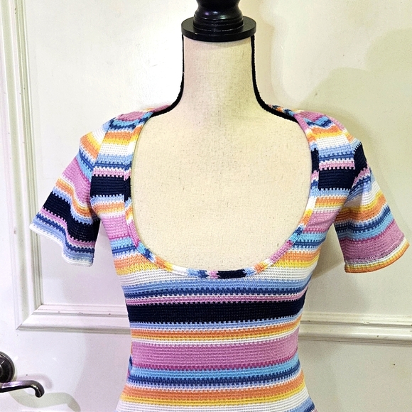 Princess Polly Blue/Pink Multi-Color Striped Bodycon Mini Dress, Size 6 - Picture 5 of 16